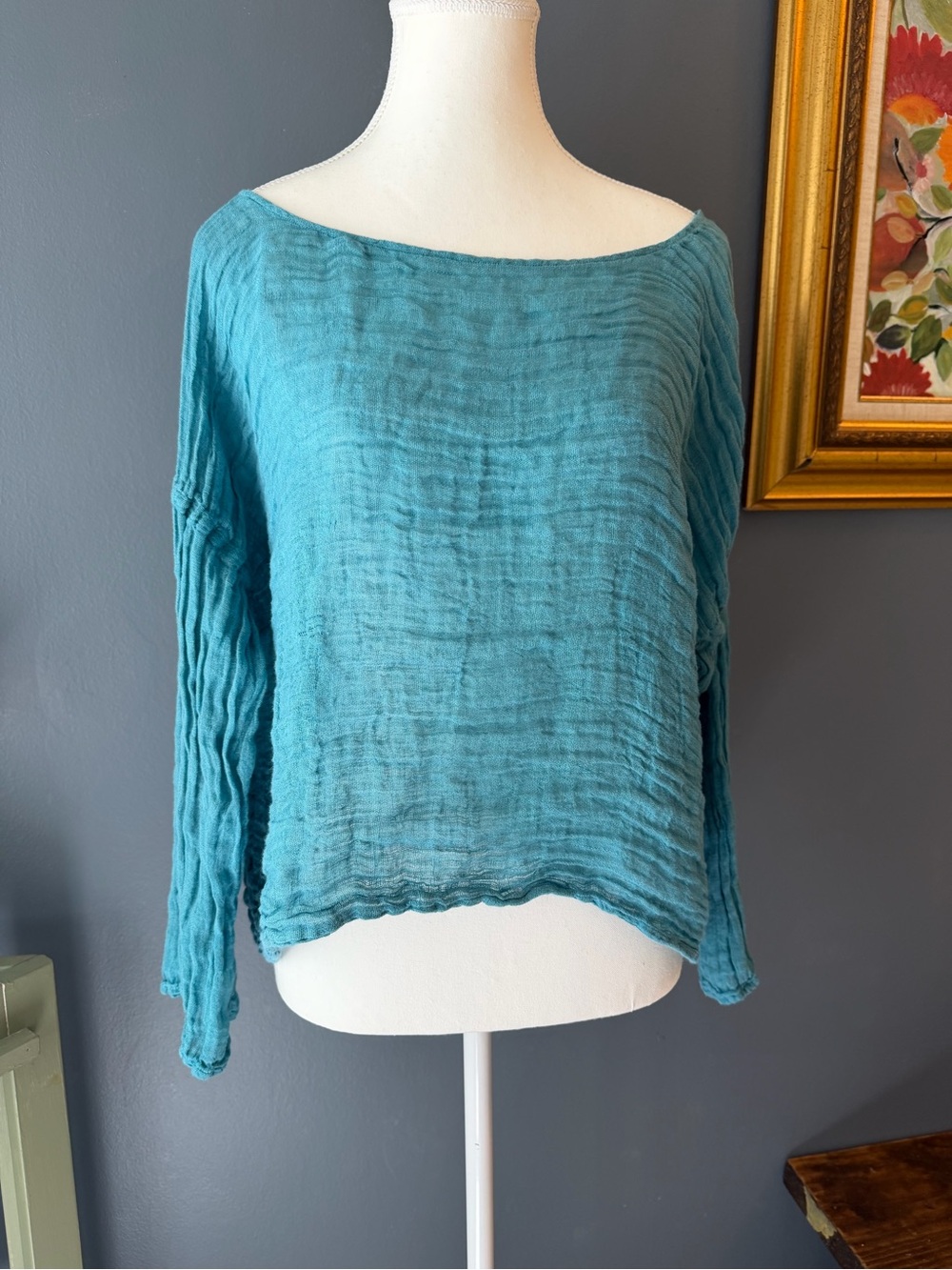 Bottega Di Brunella Signature 100% Linen Gauze Teal Blousr